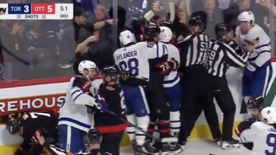The Maple Leafs and Senators fight after a cheap shot