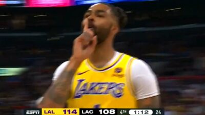 Dangelo Russell with his finger to his mouth