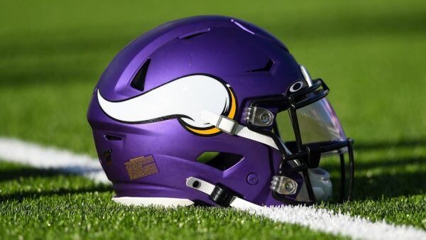 A Minnesota Vikings helmet on the field