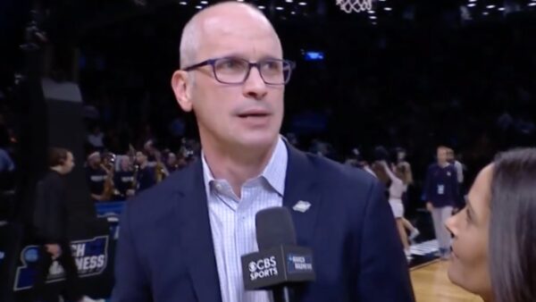Dan Hurley during a halftime interview