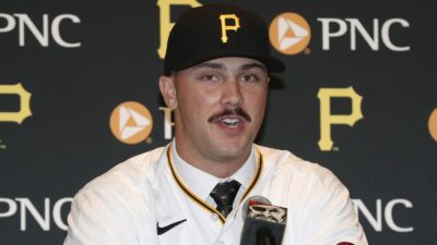 Paul Skenes in a Pirates hat and jersey