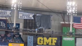 A covered Rays banner