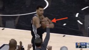 Victor Wembanyama holds on to game ball after Knicks-Spurs game