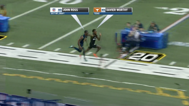 Texas wide receiver Xavier Worthy running the new NFL Combine record