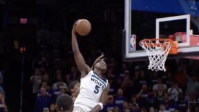 Anthony Edwards soaring for a dunk during Game 4 of Timberwolves-Suns