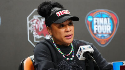 South Carolina head coach Dawn Staley at a Final Four press conference