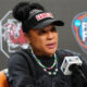 South Carolina head coach Dawn Staley at a Final Four press conference