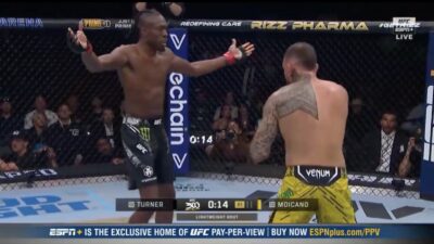 Jalin Turner in the octagon with Renato Moicano at UFC 300