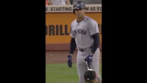 Yankees star Juan Soto starting down Orioles pitcher Dean Kremer after a home run