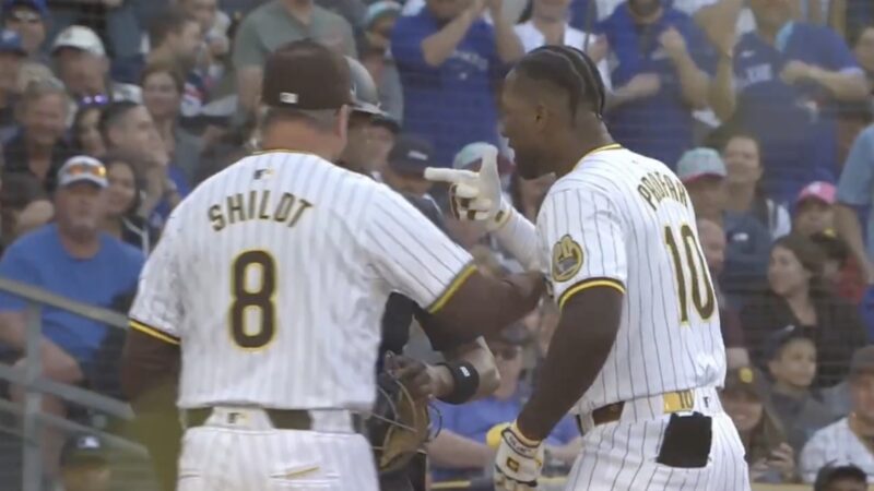 San Diego Padres' Mike Shildt and Jurickson Profar argue with umpire Ramon De Jesus