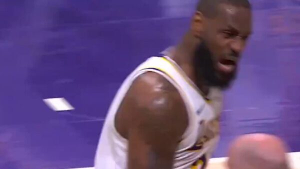 LeBron James with an angry expression