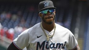 Monte Harrison with the Marlins