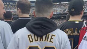 A Pirates fan wore a custom Dunne jersey