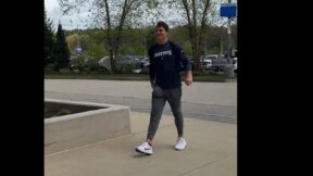 Drake Maye walking into Patriots facility