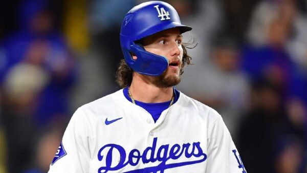 James Outman in his Dodgers helmet