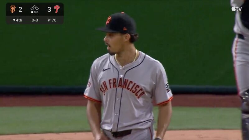 Giants pitcher Jordan Hicks looking shocked