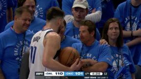 Mavericks star Luka Doncic confronting a Thunder fan