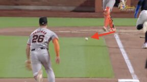 Giants third baseman Matt Chapman chasing down a baseball