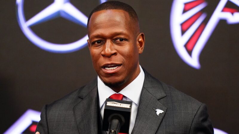 Falcons coach Raheem Morris smiling