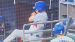 A Dodgers batboy catches a foul ball
