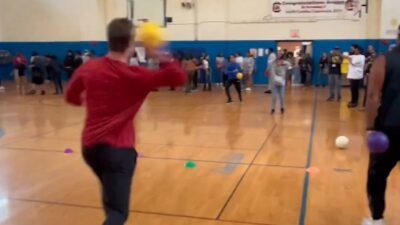 Drake Maye plays dodgeball against kids