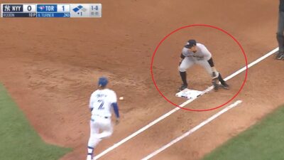 Ben Rice waiting at first base