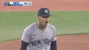 Yankees pitcher Marcus Stroman looking angry