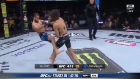 Payton Talbott knocks down Yanis Ghemmouri at UFC 303