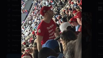 Phillies fan wearing a funny shirt