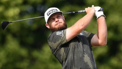 Tyrell Hatton finishes his swing
