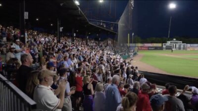 Fans at Rickwood Field giving Willie Mays a standing ovation