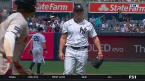 Gerrit Cole staring down Rafael Devers