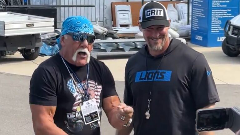 Hulk Hogan cuts promo with Dan Campbell at Lions camp