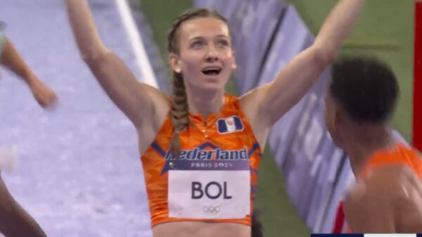 Femke Bol celebrating