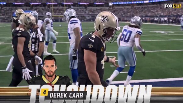 Derek Carr grabs his crotch after scoring