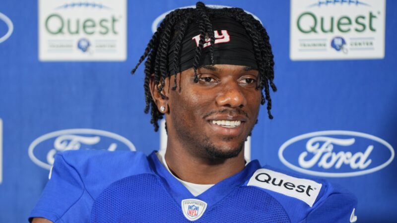 Malik Nabers at a press conference