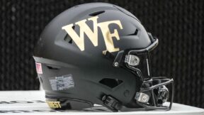 A Wake Forest helmet on the sideline