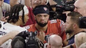 Texans QB CJ Stroud giving advice to Bears rookie Caleb Williams