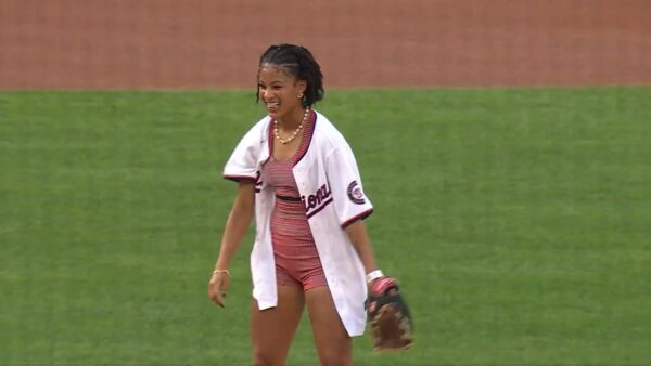 Croix Bethune ceremonial first pitch