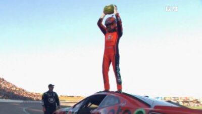 Ross Chastain holds a watermelon