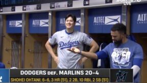 Shohei Ohtani speaking English in the Dodgers' locker room