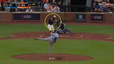Colton Cowser swing at hit by pitch
