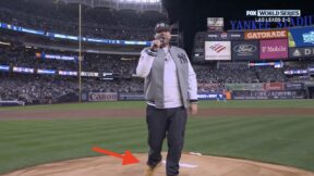 New York Yankees fan Fat Joe performs before Game 3 of the World Series against the Dodgers