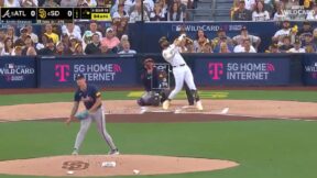 Fernando Tatis Jr admires his home run