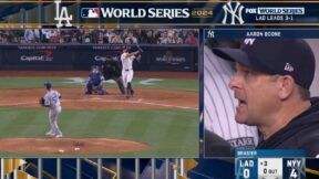 Aaron Boone reacting to a Giancarlo Stanton homer