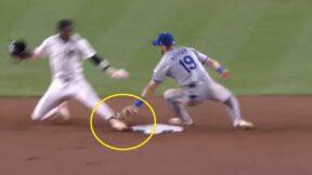 Jazz Chisholm getting tagged at second base