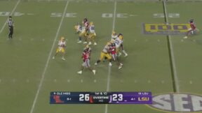 QB Garrett Nussmeier making a pass in overtime between LSU and Ole Miss