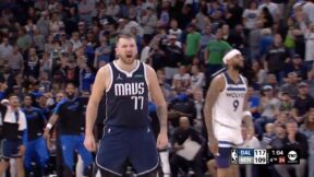 Mavericks star Luka Doncic talking trash to a Timberwolves fan