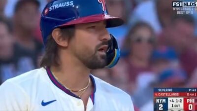 Nick Castellanos with a helmet on