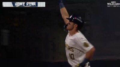 Sal Frelick celebrating a home run